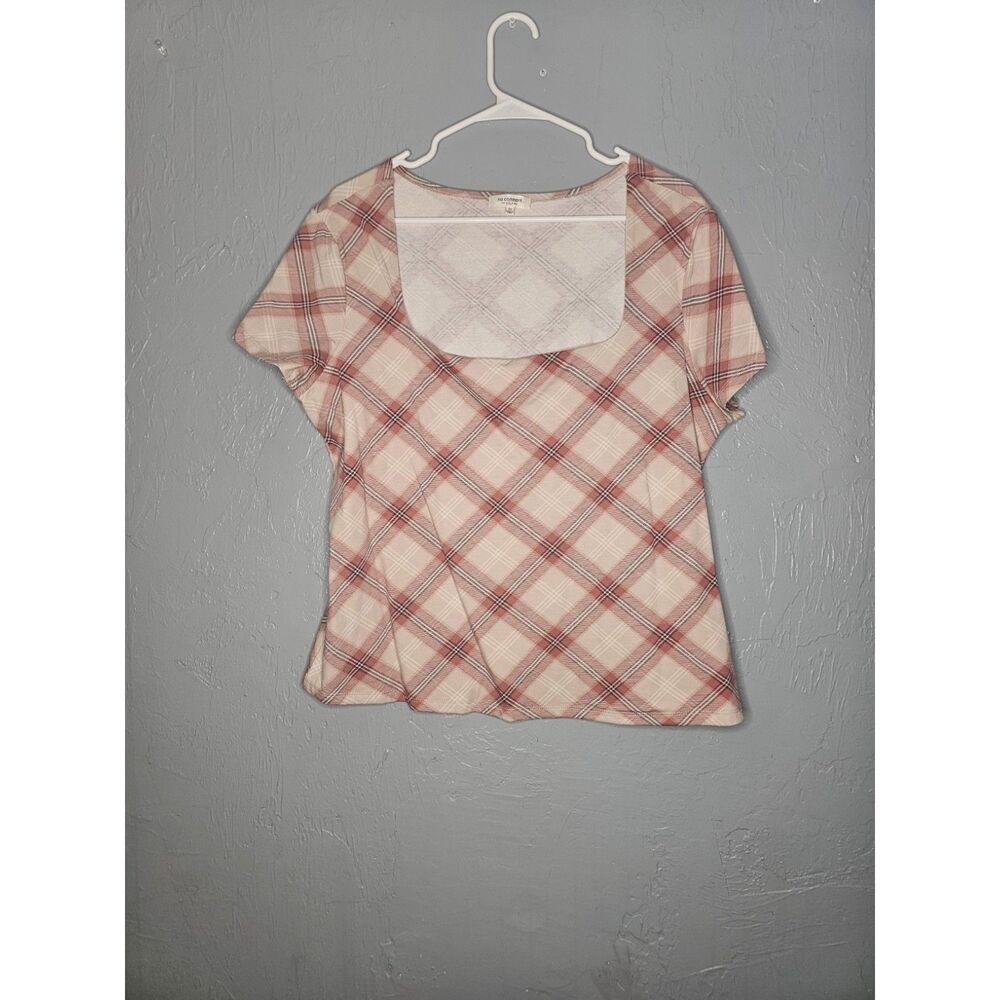No Comment Pink & Tan Plaid Square-Neck Top – Plus Size 2X